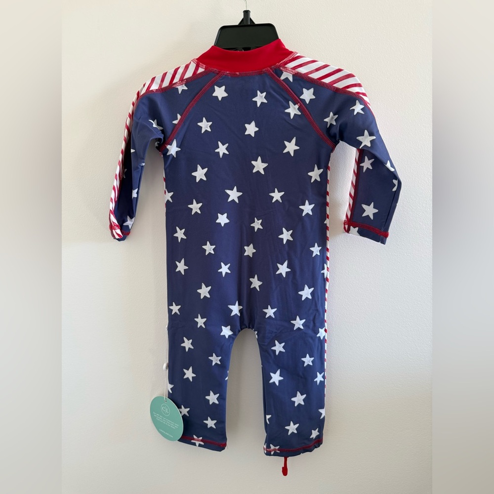 Caden Lane Rash Guard Long Sleeve/ Full Length Navy, White & Red Star Swimsuit - Picture 2 of 4